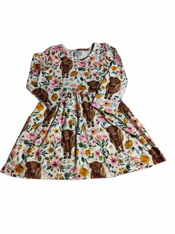 Šaty s dlouhým rukávem s krávami a květinami secondhand