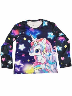Barevné triko s dlouhým rukávem s jednorožcem secondhand