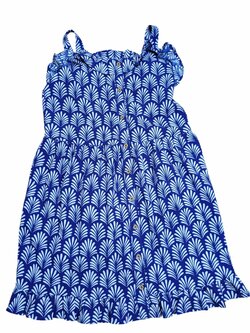 Šaty na ramínkách s knoflíky modré s bílým vzorem secondhand