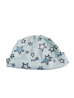 Modrá novorozenecká čepička s hvězdami secondhand