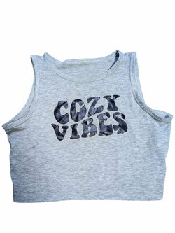 Šedý topík pro holky COZY VIBES secondhand Shein Šedý topík pro holky COZY VIBES secondhand Shein