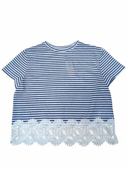Modro bílé tričko s pruhy a krajkou pro holky outlet M&CO