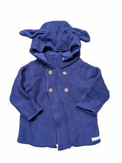 Modrá pletená bunda s ušima pro kluky secondhand Peter Rabbit