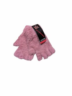 Růžové rukavice chlupaté bez prstů pro holky outlet 