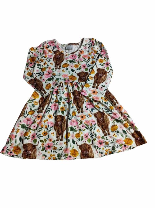 Šaty s dlouhým rukávem s krávami a květinami secondhand