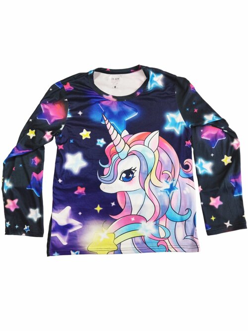 Barevné triko s dlouhým rukávem s jednorožcem secondhand