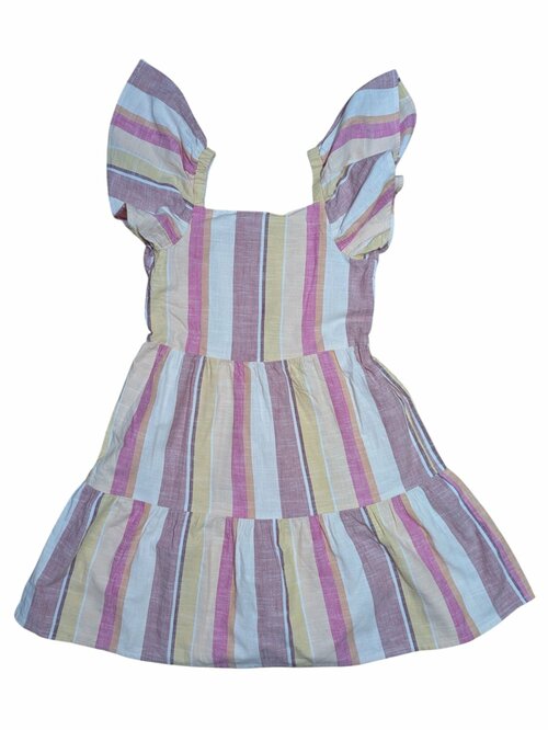 Pruhované barevné šaty s volánkovými rukávy secondhand