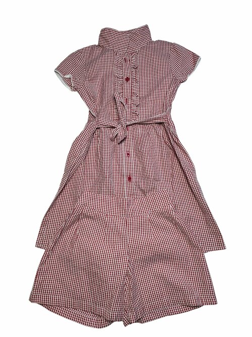 set červenobílé kostkované šaty + kraťasy pro holky secondhand 