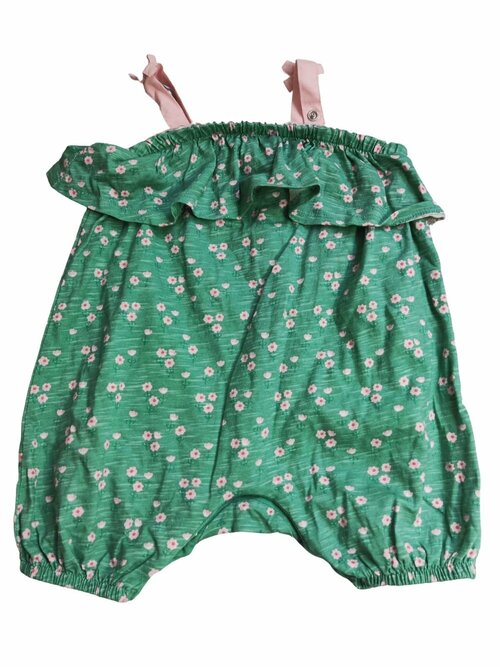 Zelený overal s kytkami na ramínkách pro holky secondhand mothercare