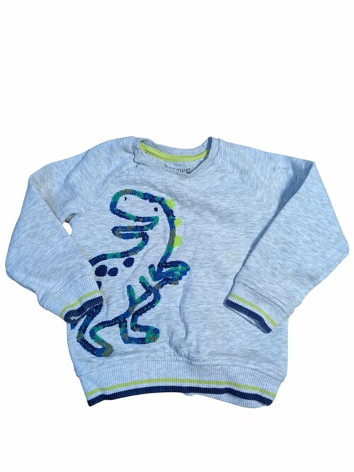 Šedá mikina bez kapuce s obrázem dinosaura secondhand Nutmeg