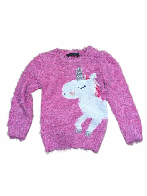 Růžový chlupatý svetr s jednorožcem pro holky secondhadn George