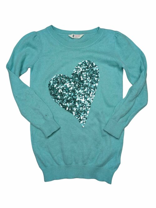 Tyrkysový svetr se srdíčkem pro holky secondhand H&M
