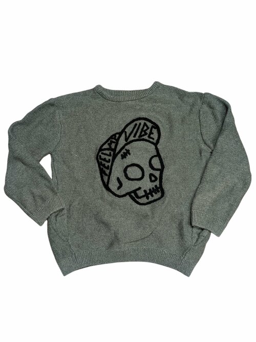 Tmavě zelený svetr s obrázkem pro kluky secondhand Zara