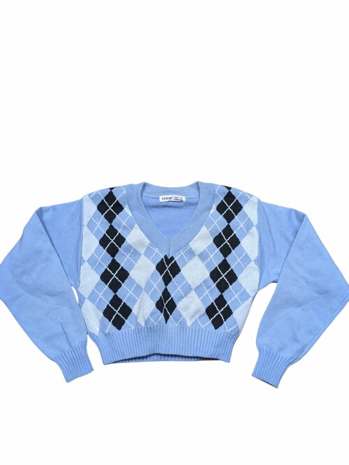 Světle modrý svetr se vzorem pro kluky secondhand Shein