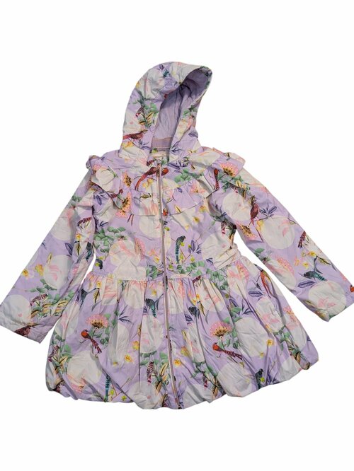 Světle fialová jarní dlouhá bunda s obrázky pro holky secondhand Baker