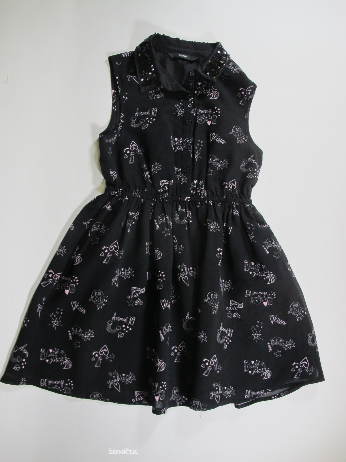 Obrázkové šaty pro holky černo růžové secondhand