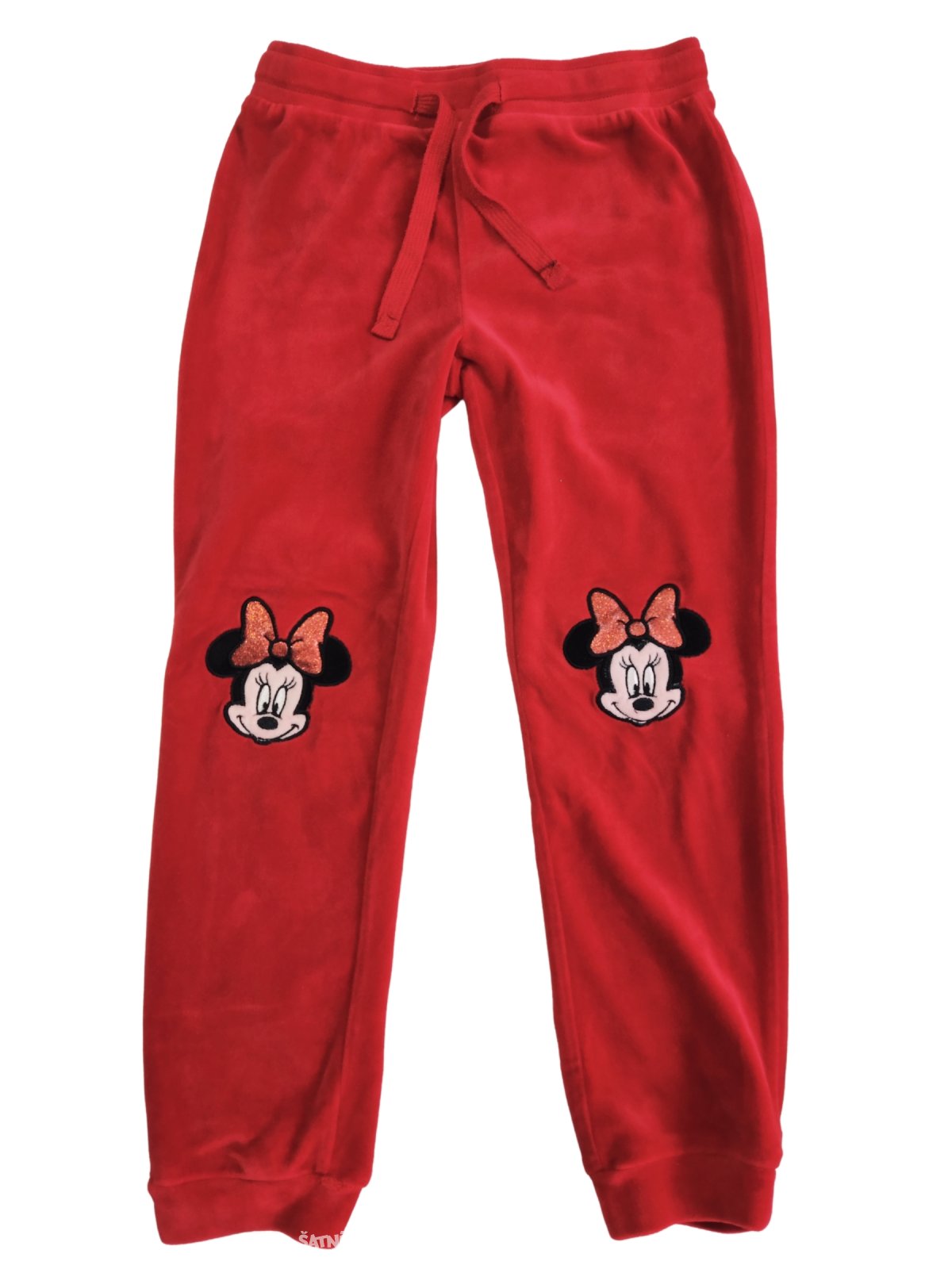 Semišové kalhoty červené s Minnie pro holky secondhand