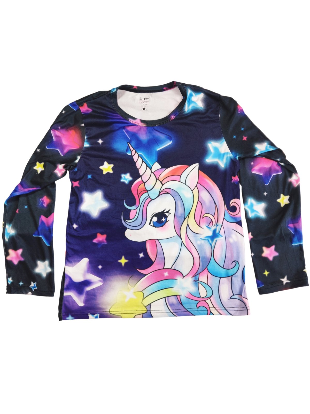 Barevné triko s dlouhým rukávem s jednorožcem secondhand