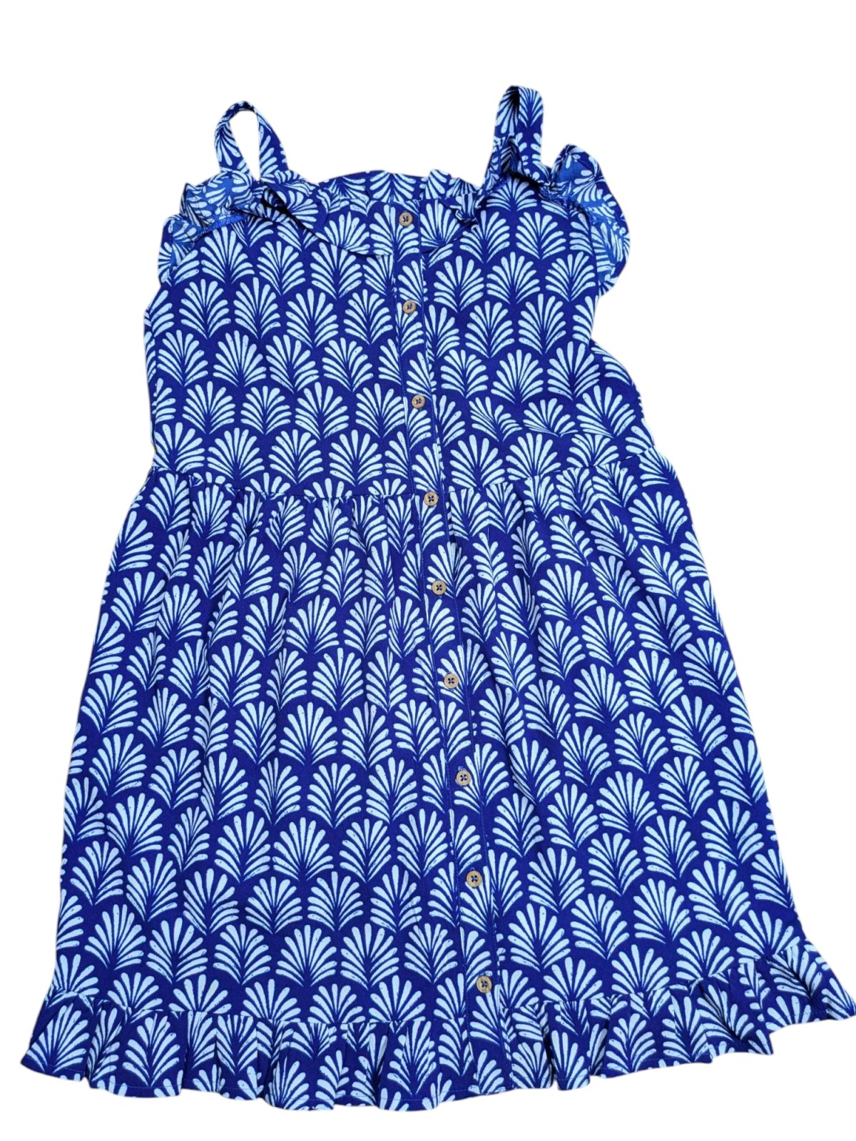 Šaty na ramínkách s knoflíky modré s bílým vzorem secondhand