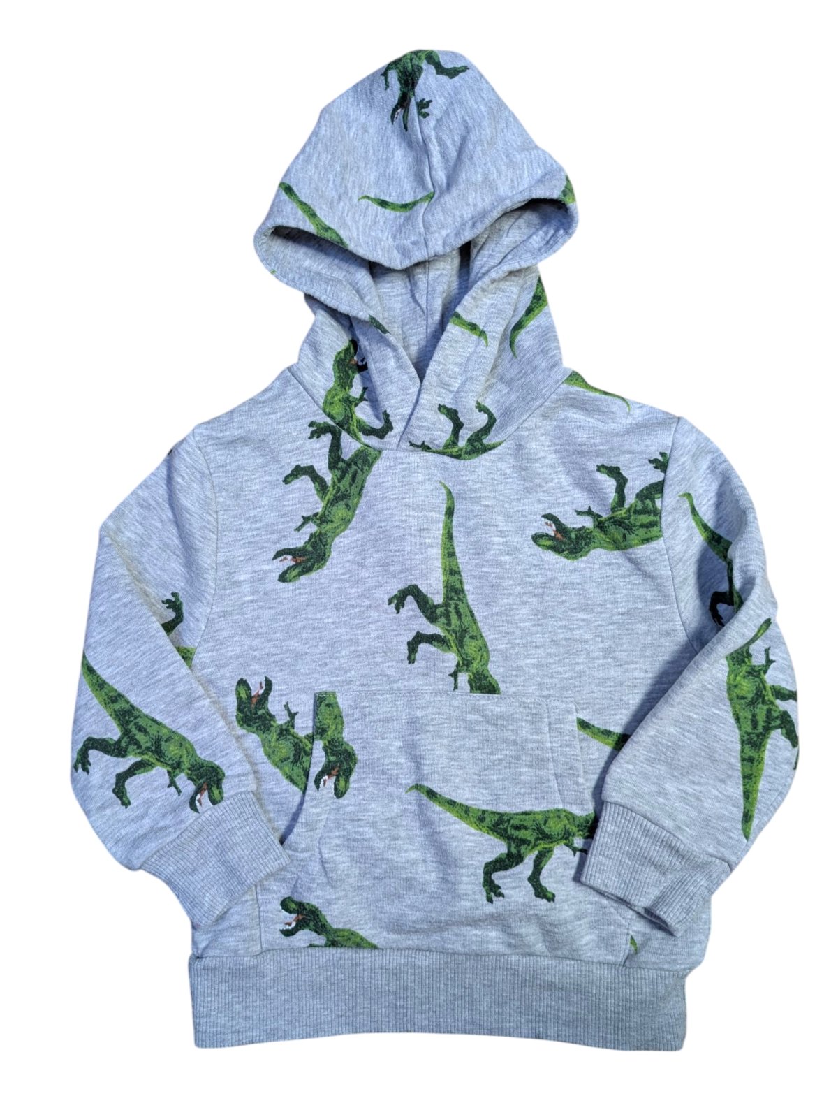 Šedá mikina s dinosaury s kapucí secondhand JEFF&CO