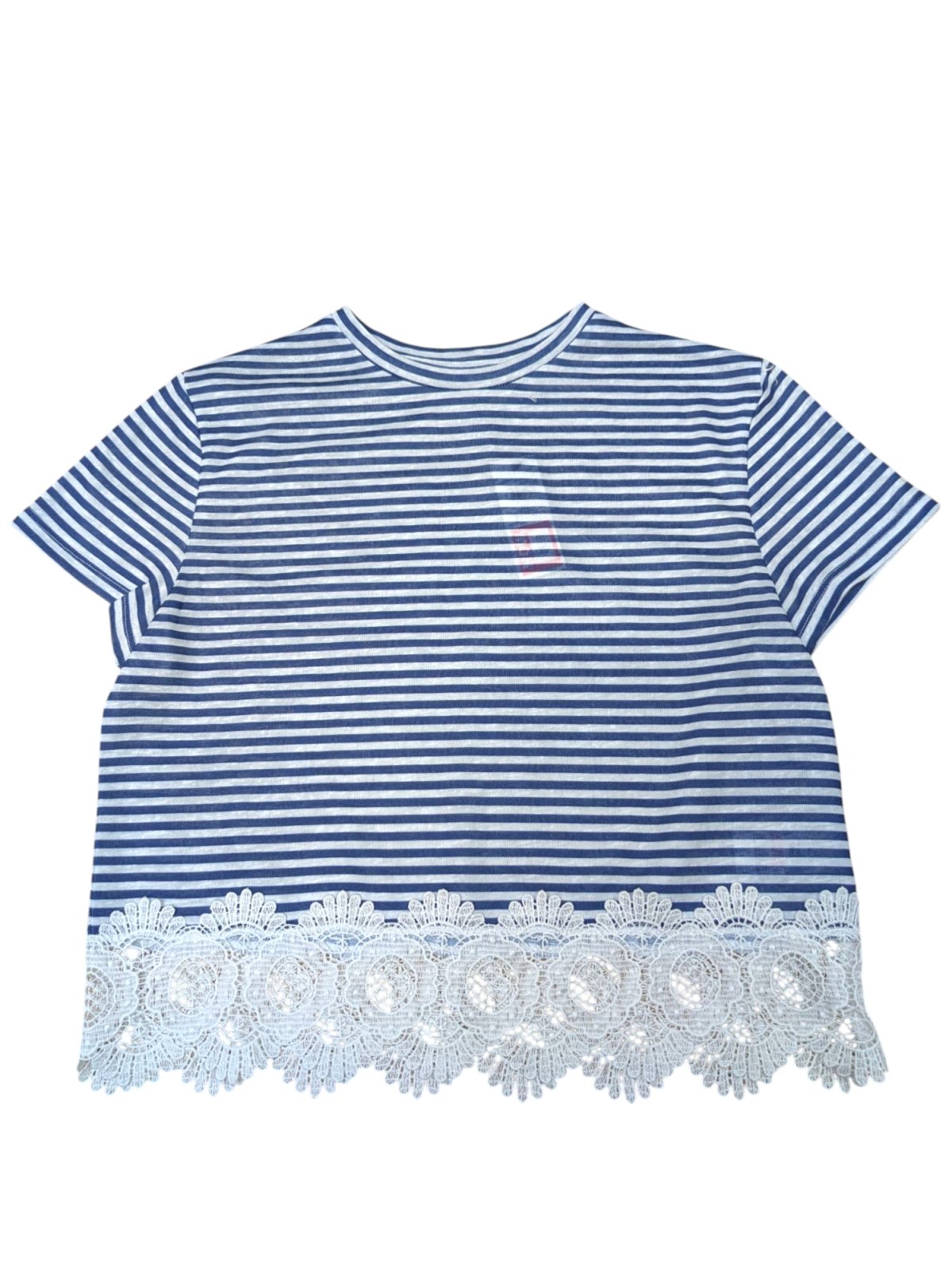 Modro bílé tričko s pruhy a krajkou pro holky outlet M&CO