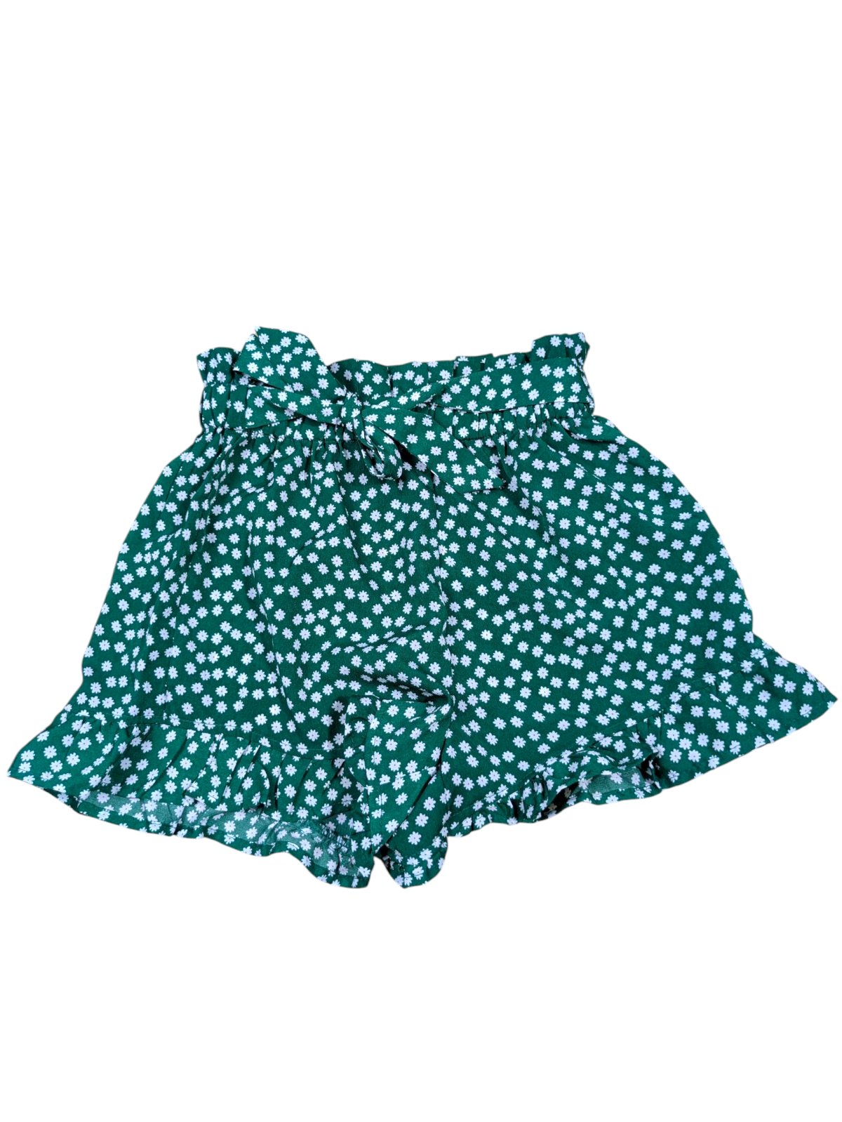 Zelené kraťasy kytkované s mašličkou pro holky secondhand Shein
