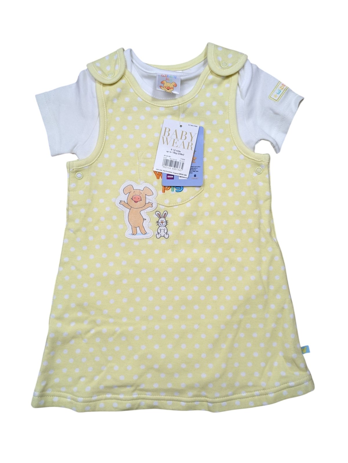 Žluté šaty puntíkaté s body pro holky outlet Wibbly Pig