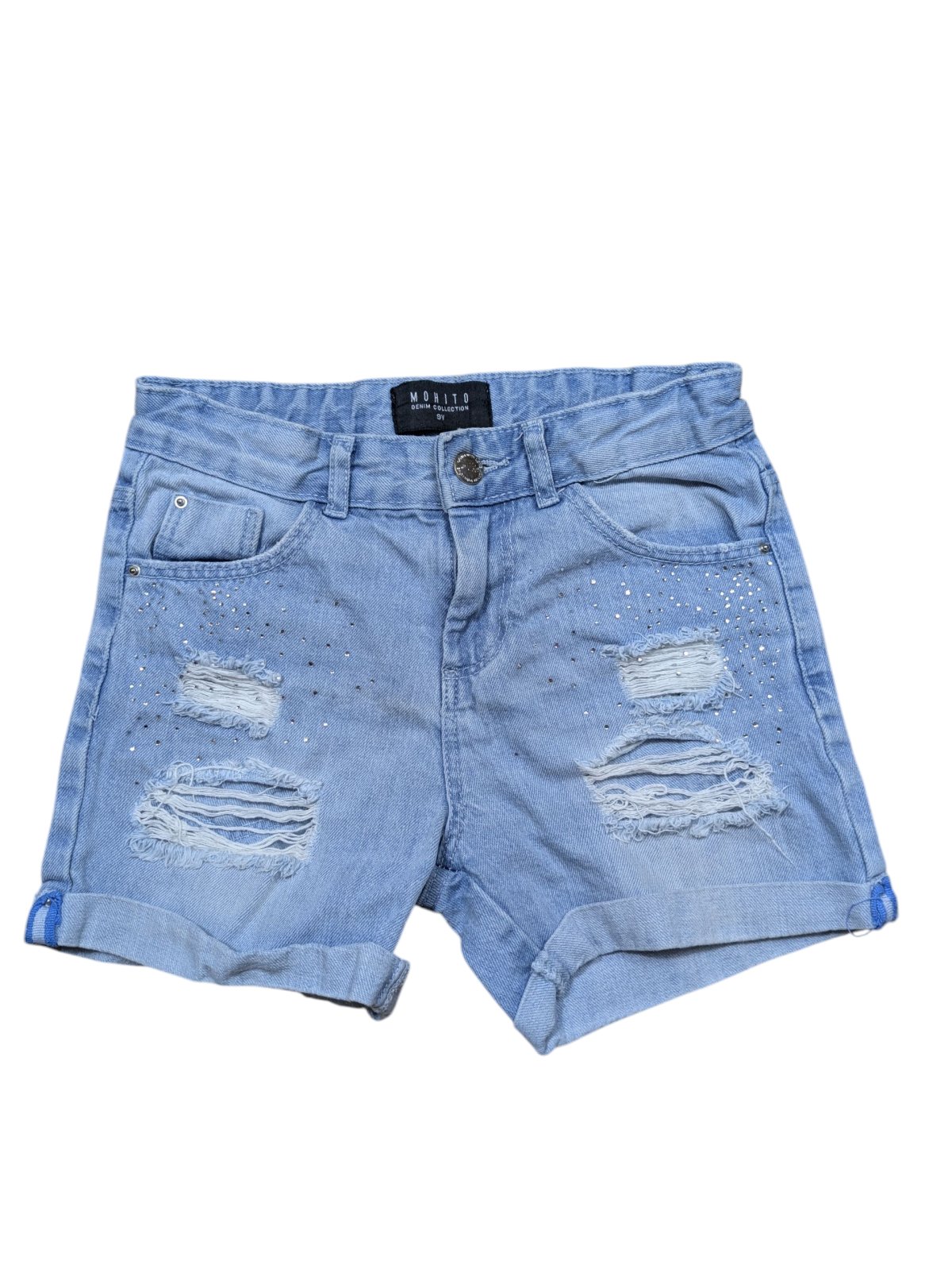Džínové kraťasy děrované pro holky secondhand Mohito