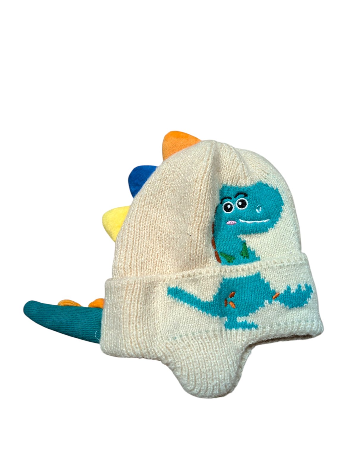 Světlá zimní čepice s dinosaurem pro kluky secondhand 