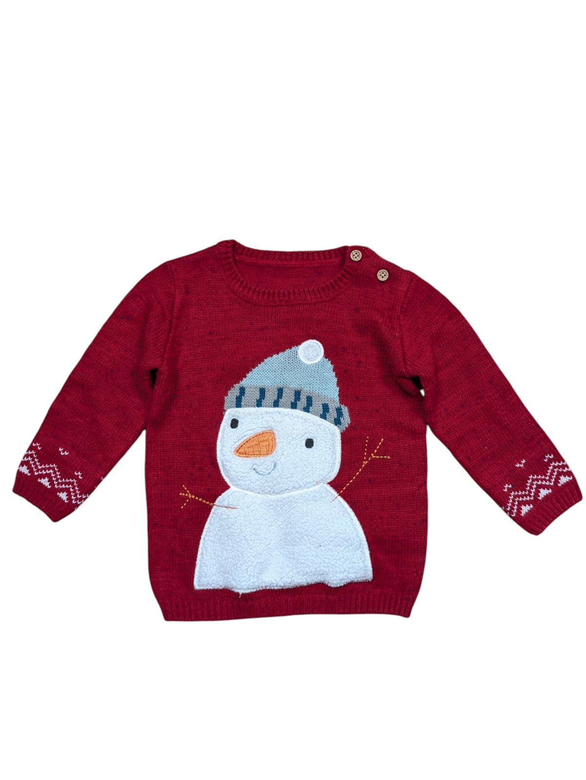 Červený svetr se sněhulákem secondhand George