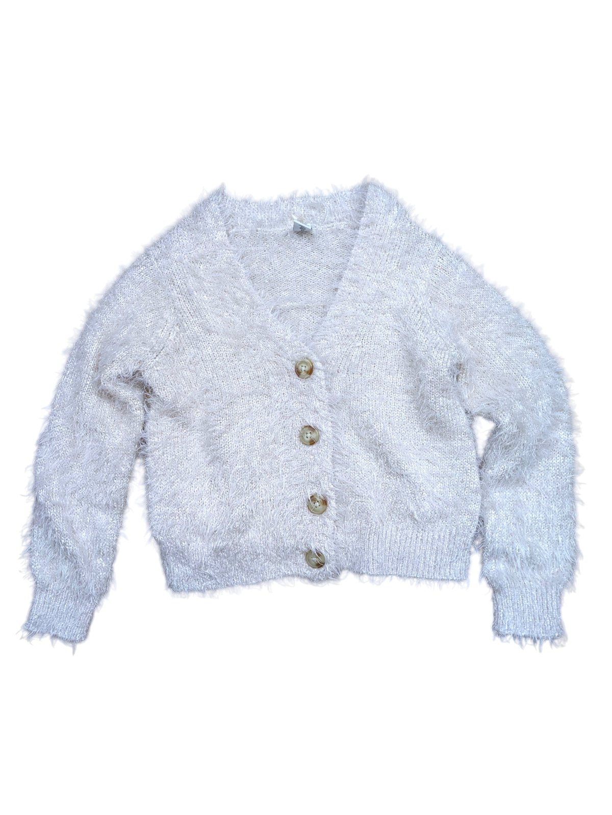 Světlý chlupatý svetr na knoflíky pro holky secondhand dopodopo