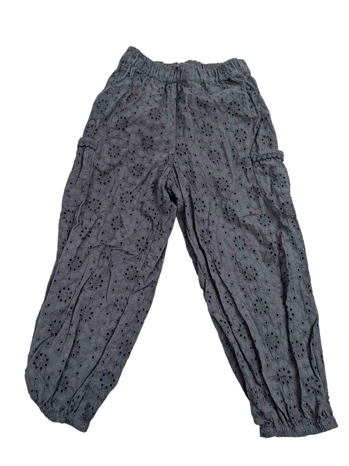 Šedé kalhoty se vzorem květiny pro holky secondhand