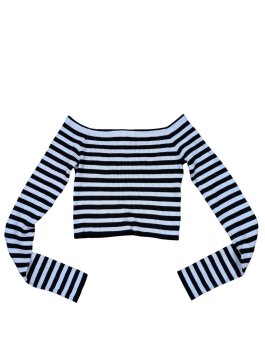 Černobílé pruhované crop triko s dlouhým rukávem pro holky secondhand