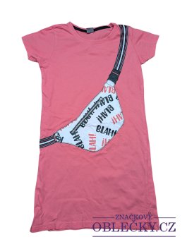 Zvětšit Růžové šaty s potiskem a krátkým rukávem secondhand