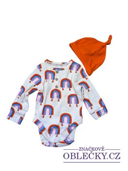 Zvětšit Set body s duhou a oranžová čepička pro holky outlet