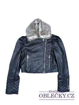 Zvětšit kožená bunda s kožíškem pro holky secondhand River Island 