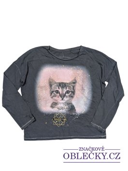 Zvětšit Tmavě šedé triko s kočičkou pro holky secondhand C&A