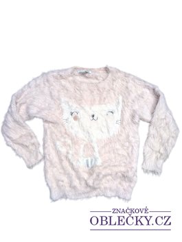 Zvětšit Růžový chlupatý svetr s kočičkou pro holky secondhand Primark